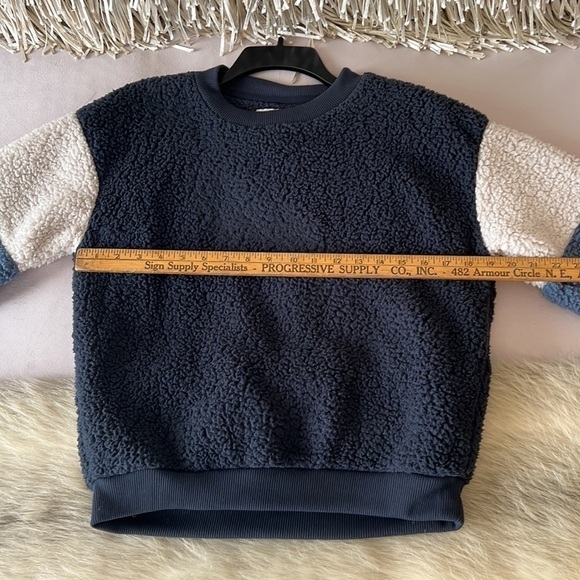 AMERICAN EAGLE Teddy Bear Fleece XS Pullover Blue Off White Striped Long Sleeve - Picture 8 of 12